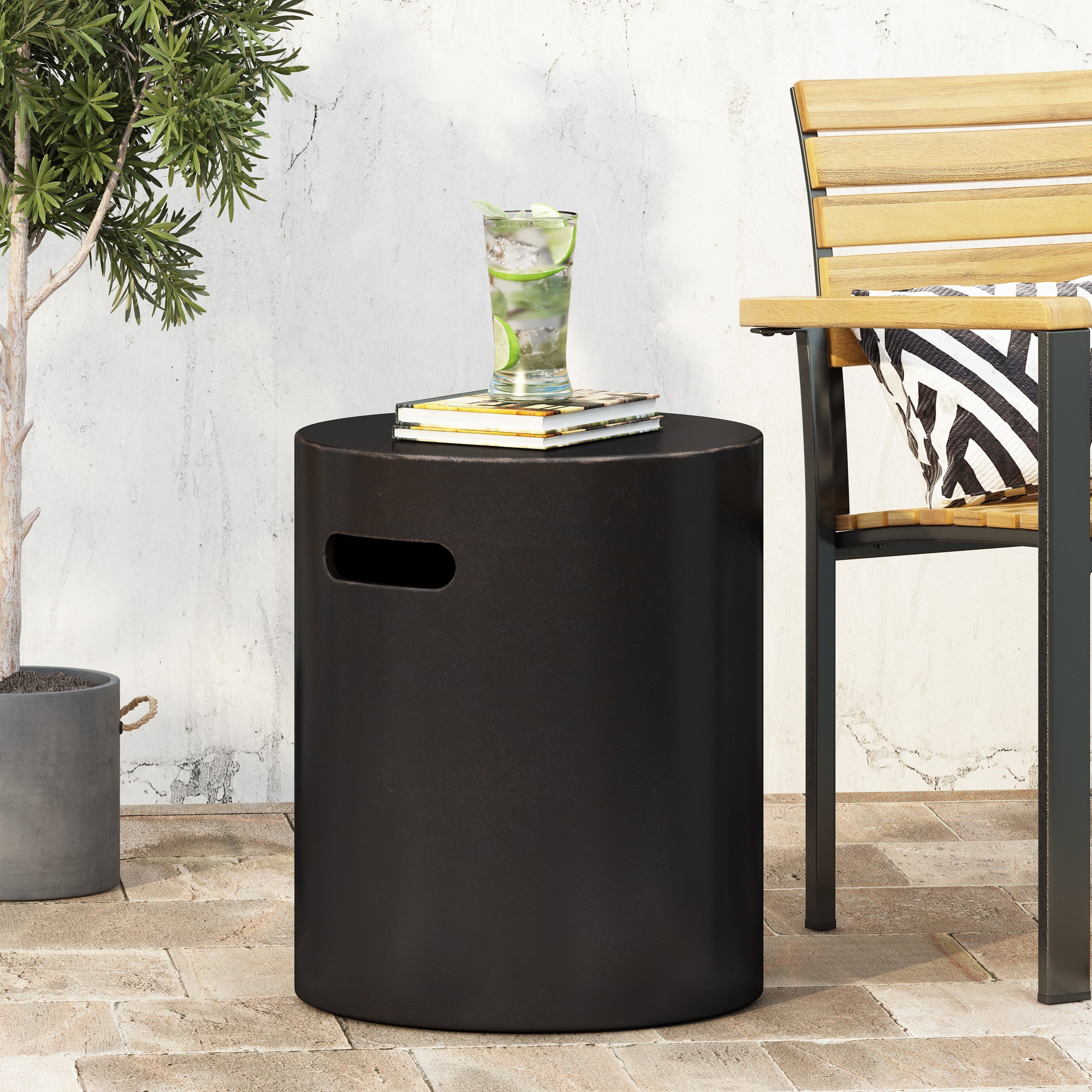 Outdoor End Table with Cutout Handle, Copper