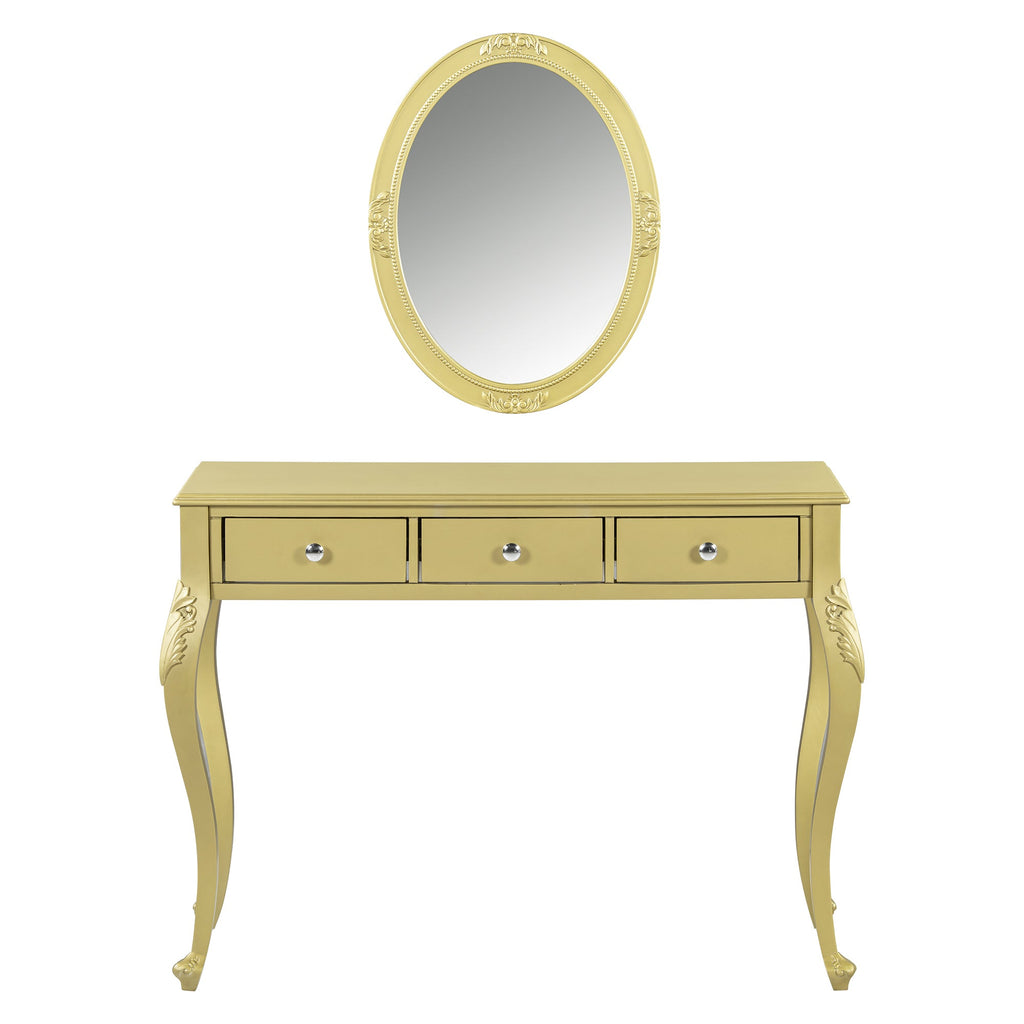 Luxury Makeup Vanity Desk with Oval Mirror, 3-Drawer Dressing Table for Jewelry Storage, Elegant Console Table for Entryway, Living Room & Bedroom, Stylish Home Decor,Gold