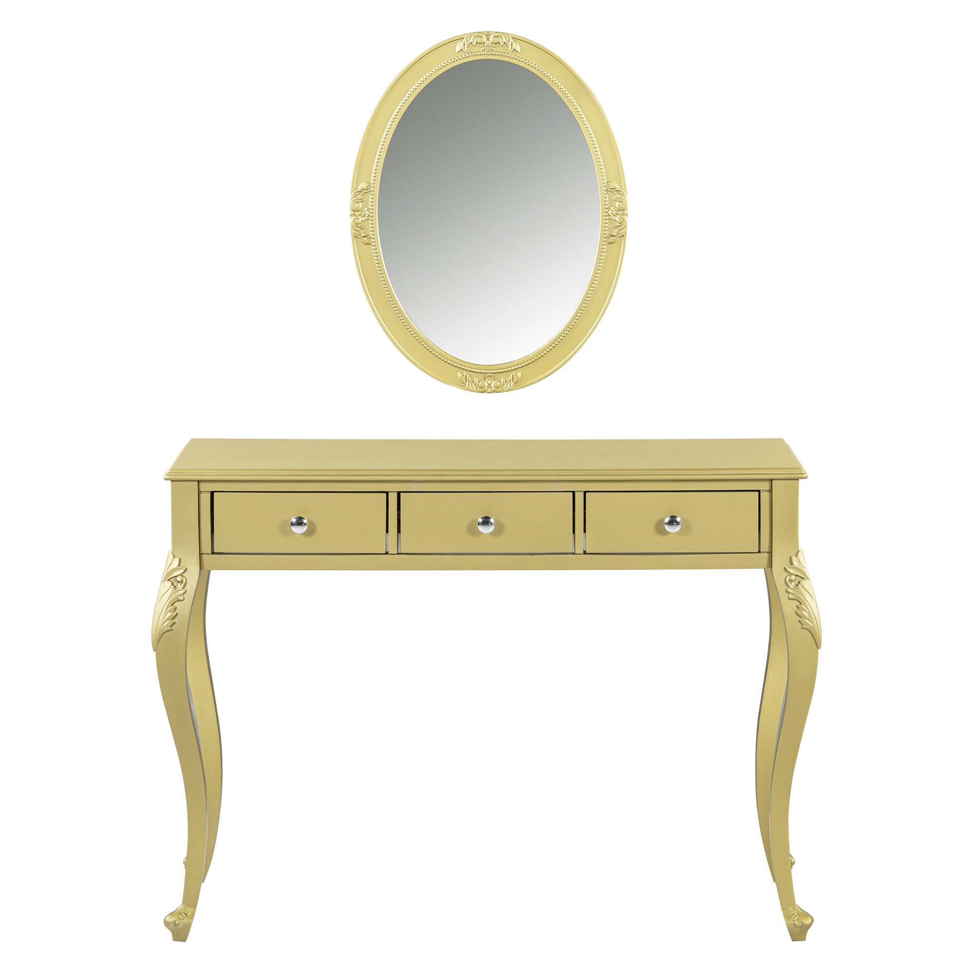 Luxury Makeup Vanity Desk with Oval Mirror, 3-Drawer Dressing Table for Jewelry Storage, Elegant Console Table for Entryway, Living Room & Bedroom, Stylish Home Decor,Gold