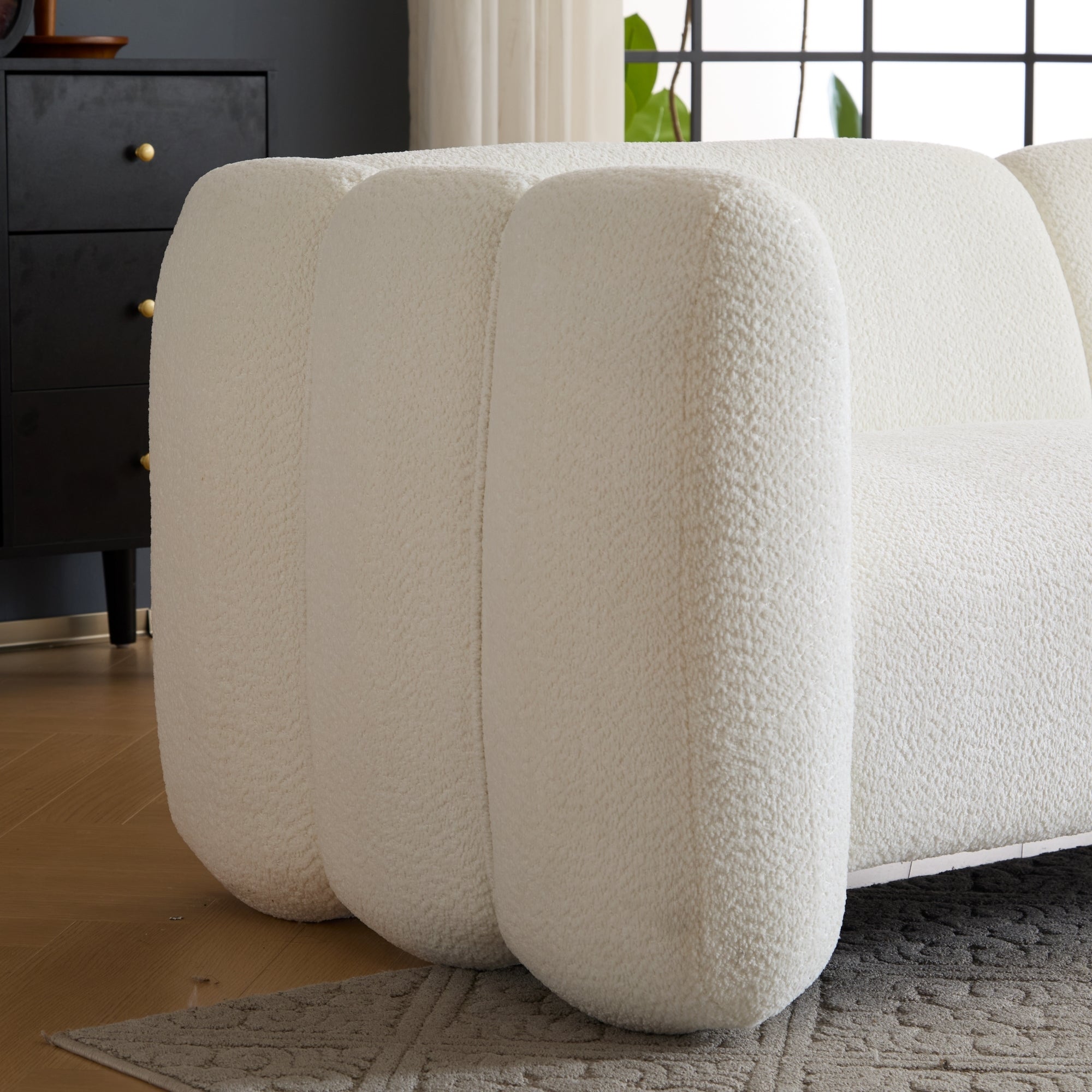 Tonson Wave Design 83' 3-Seater Sofa White Fabric Living Room Furniture