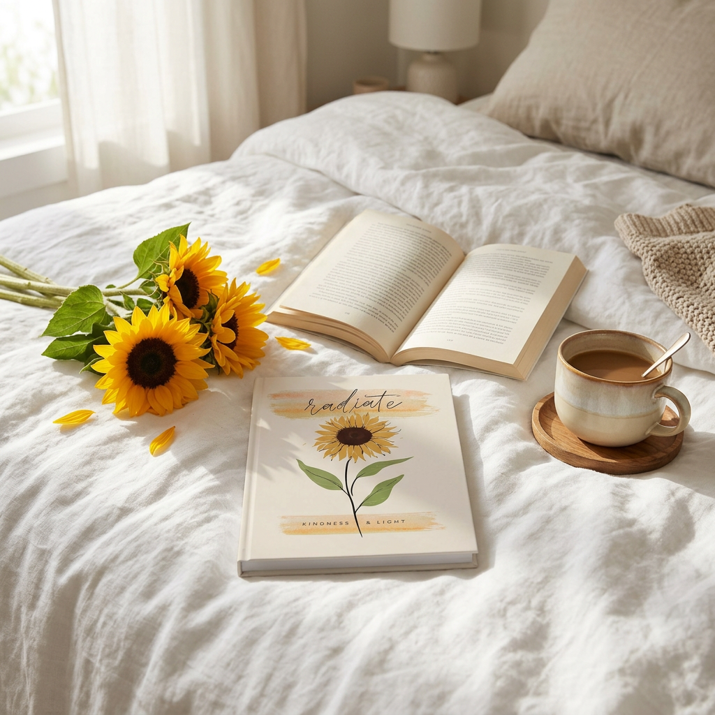 Sunflower Journal Hardcover Notebook | Radiate Inspirational Notebook | Floral Writing Journal | Self Care Gift for Women