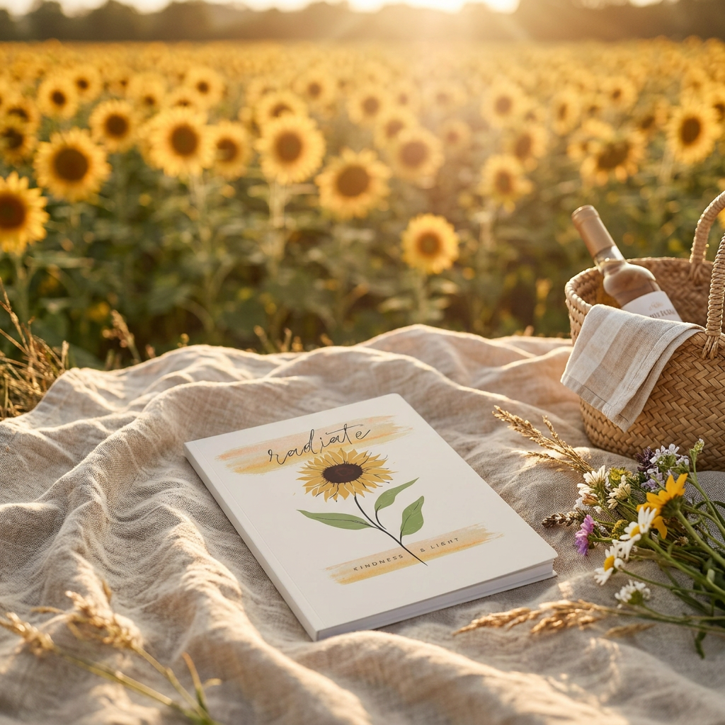 Sunflower Journal Hardcover Notebook | Radiate Inspirational Notebook | Floral Writing Journal | Self Care Gift for Women