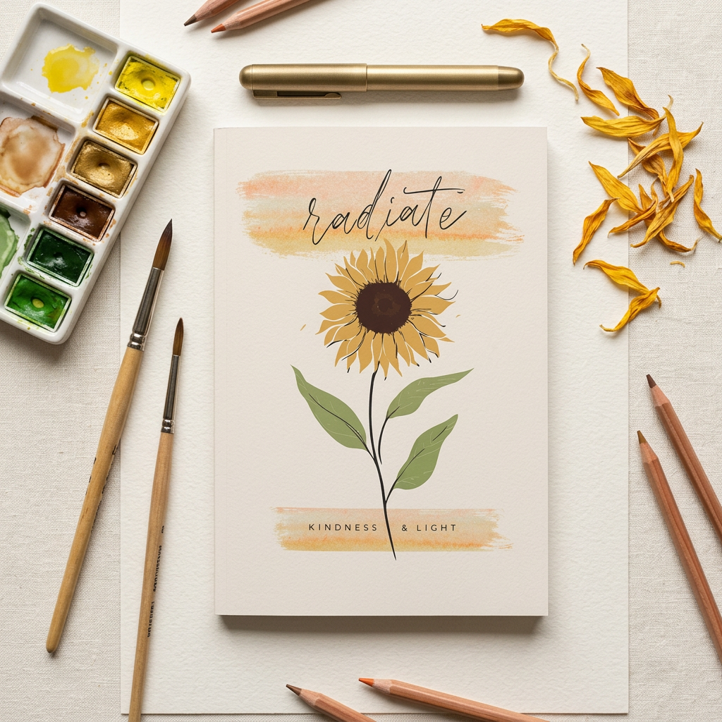 Sunflower Journal Hardcover Notebook | Radiate Inspirational Notebook | Floral Writing Journal | Self Care Gift for Women