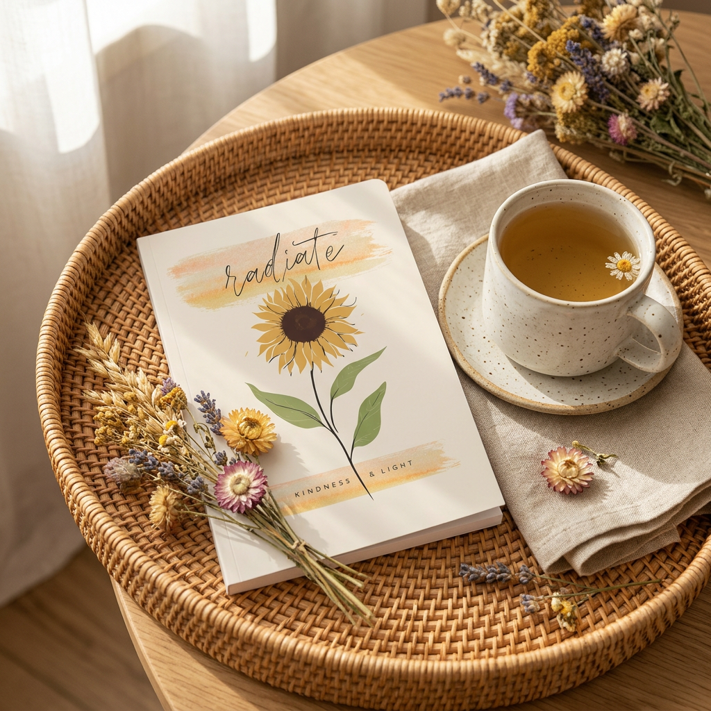 Sunflower Journal Hardcover Notebook | Radiate Inspirational Notebook | Floral Writing Journal | Self Care Gift for Women