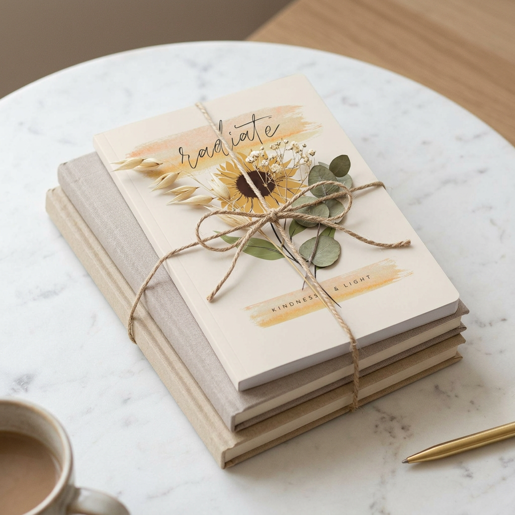 Sunflower Journal Hardcover Notebook | Radiate Inspirational Notebook | Floral Writing Journal | Self Care Gift for Women