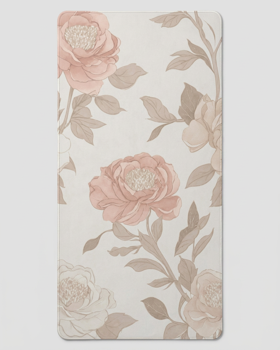 Rose & Blush Floral Desk Mat — Wide Soft Bloom Mouse Pad