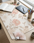 Rose & Blush Floral Desk Mat — Wide Soft Bloom Mouse Pad