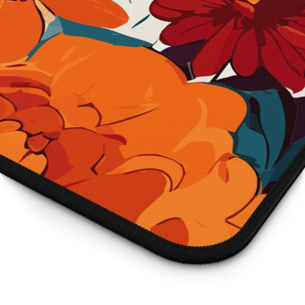 Vibrant Orange Floral Desk Mat | Retro Bloom Mouse Pad for Aesthetic Workspaces