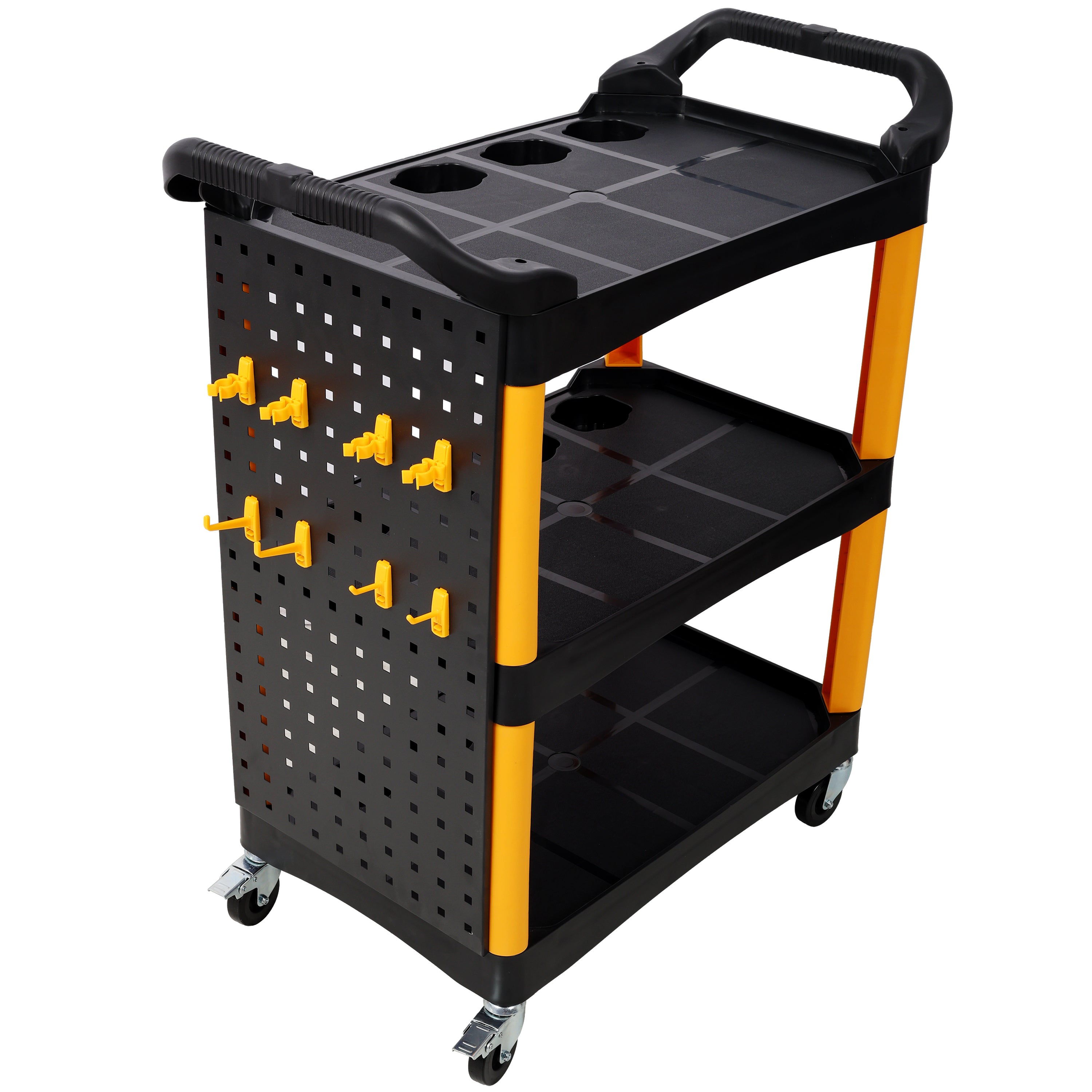 3 Tier Rolling Auto Detail Cart With Wheels,With Panel & Hook,for Detailers Garage, Workshop, Repair Shop, Storage Tool, Yellow&Black