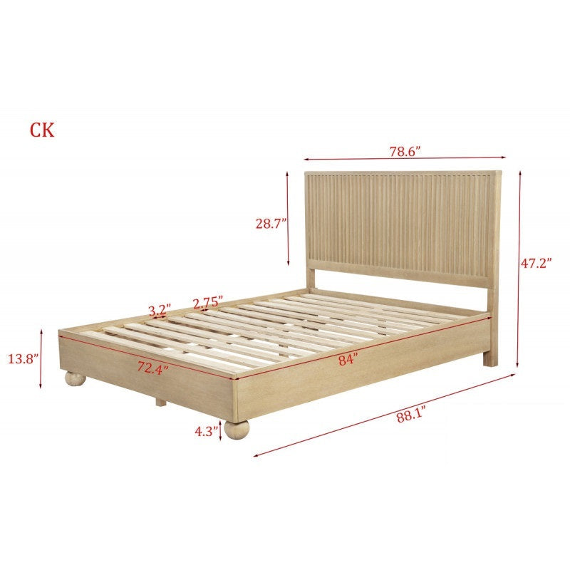Modern Light Oak Wood 5pc Bedroom Furniture Set, California King size Platform Bed, Dresser Mirror and 2x Nightstand