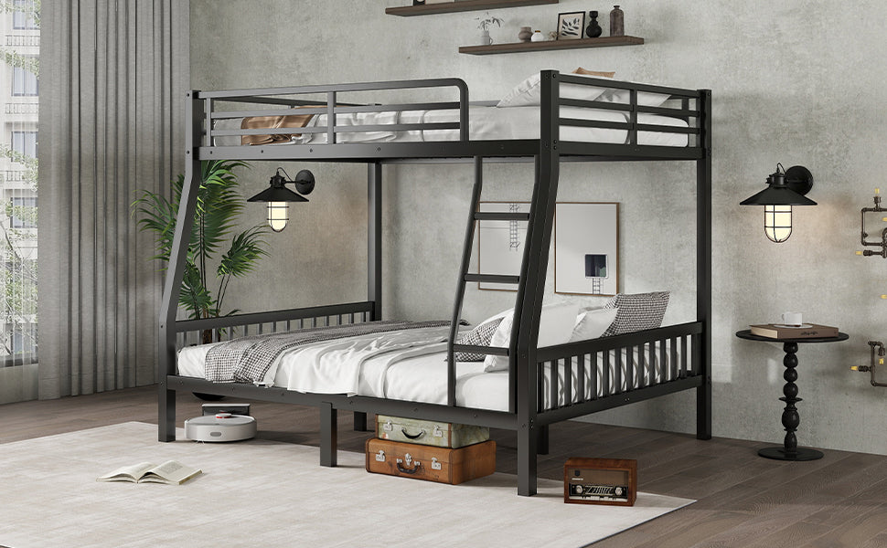 Full XL Over Queen Metal Bunk Bed with Ladder and Slats Support for Adults Teens, Black(Old SKU W2580S00002)