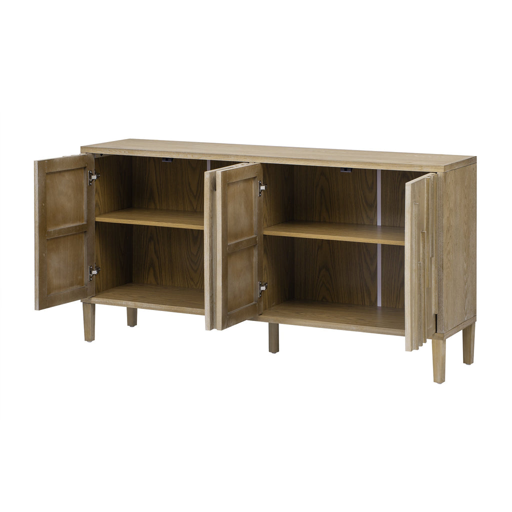U_Style 59.8' 4-Door Sideboard,Hidden Handle,Distinctive Solid Ash Veneer Buffet with Storage, Farmhouse Sideboard TV Stand for Living Room, Hallway, Dining, Wood Office Credenza(Natutal)