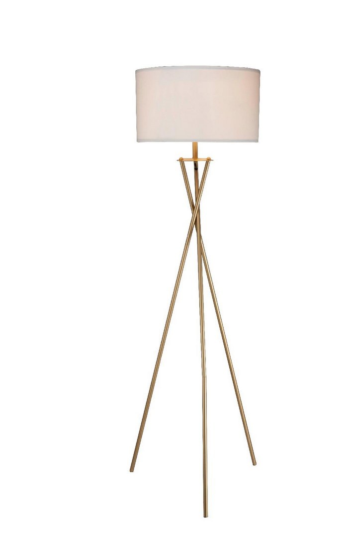 64.5' Tall 'Ester' Mid-Century Metal Floor Lamp, Hourglass Design, Matte Gold