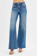 RISEN High Rise Wide Leg Jenas with Front Yoke and Heart Back Pocket