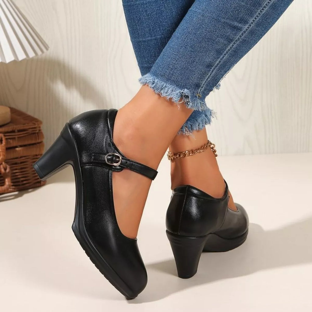 Buckle Block Heels Pumps