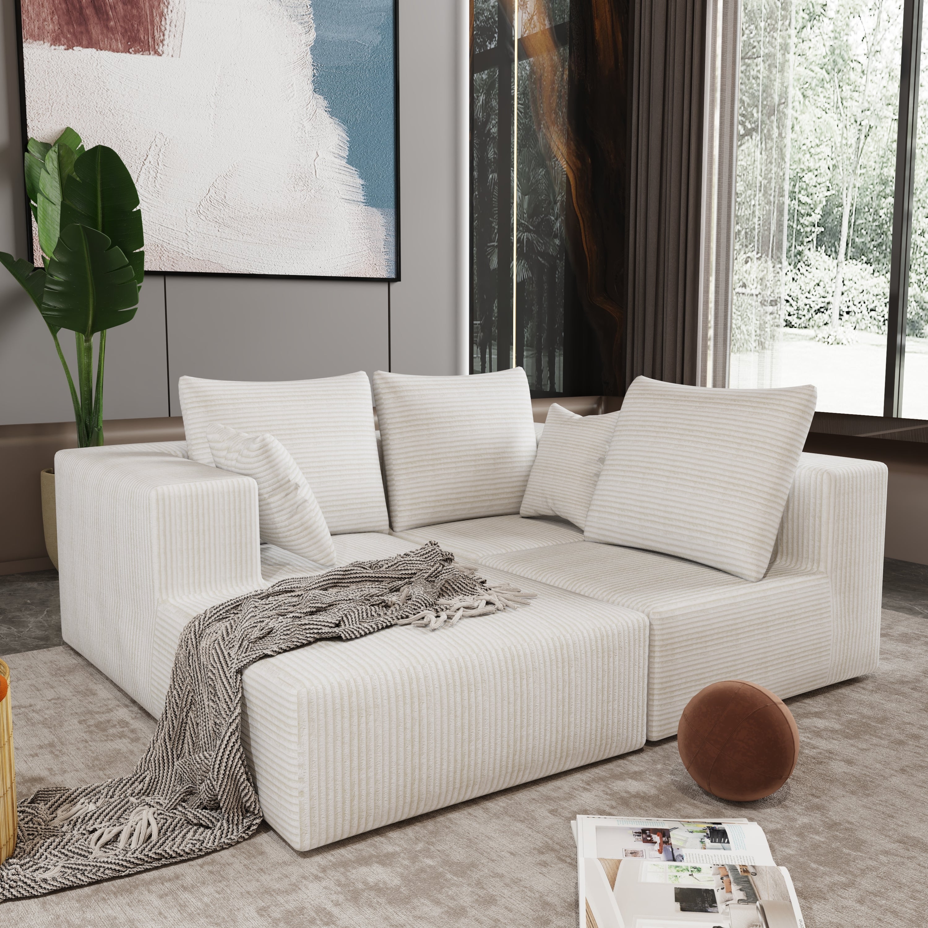 Corner combination sofa, sectional sofa ,couch sofa,sofa bed, made of high-density sponge and soft plush fabric, with multiple combinations available(beige)