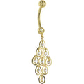 16G Solid 14K Yellow Gold TEARDROP CHANDELIER Cubic Zirconia Belly Ring