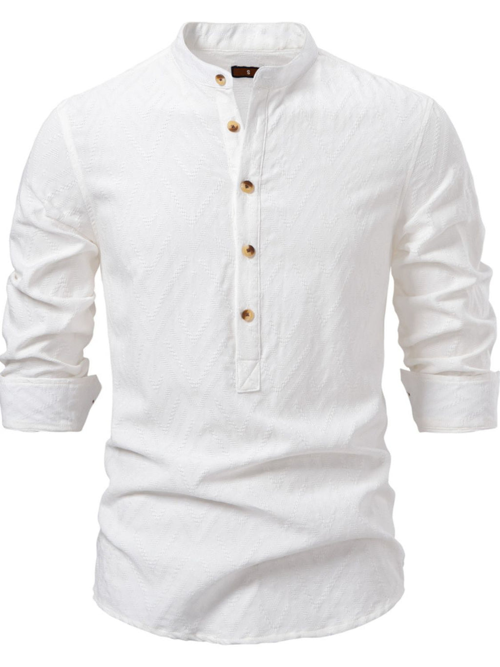 Half Button Geometric Texture Collared Neck Shirt
