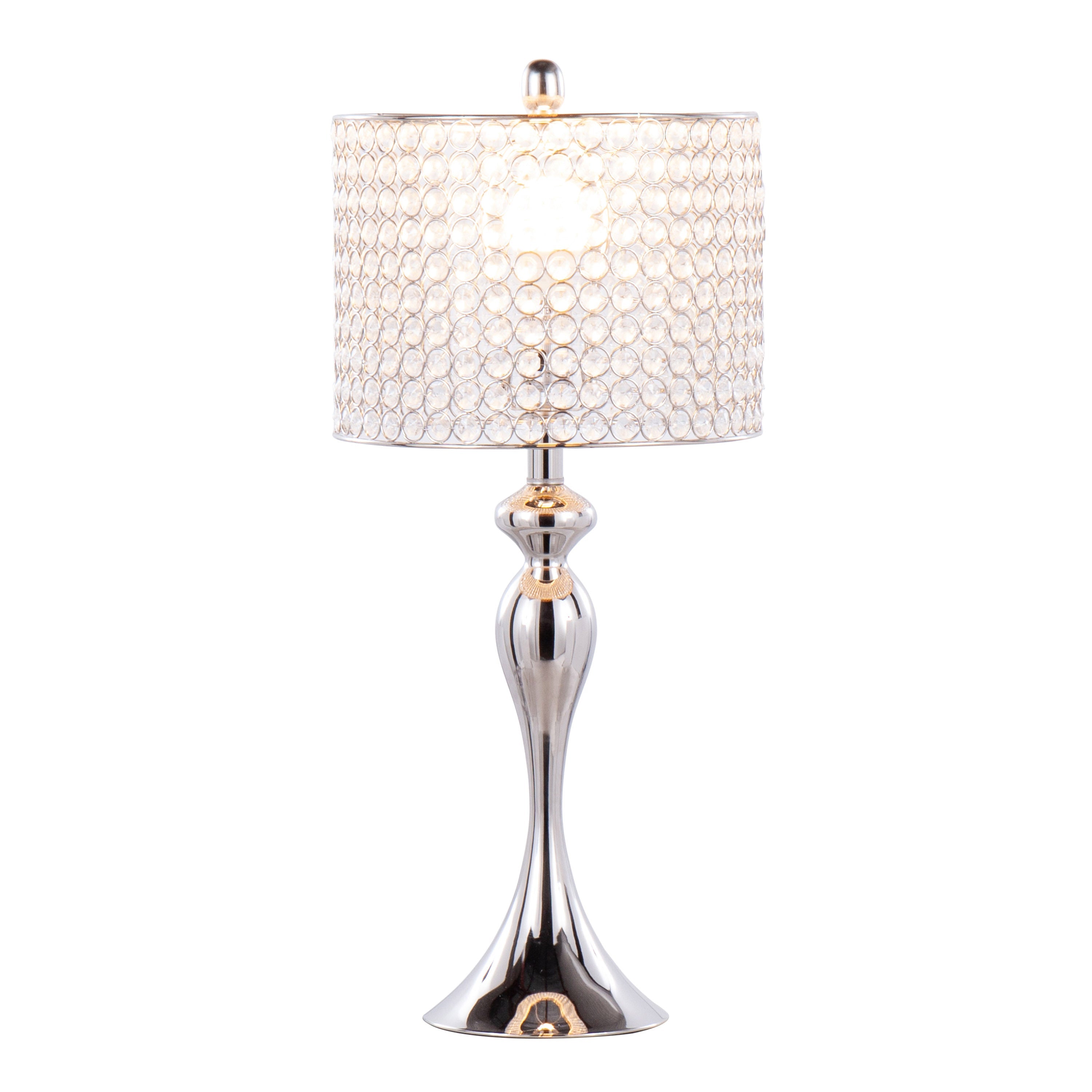 Ashland 27' Contemporary Metal Table Lamp in Polished Nickel with Round Clear K9 Crystal Beads and Polished Nickel Shade from Grandview Gallery by LumiSource - Set of 2