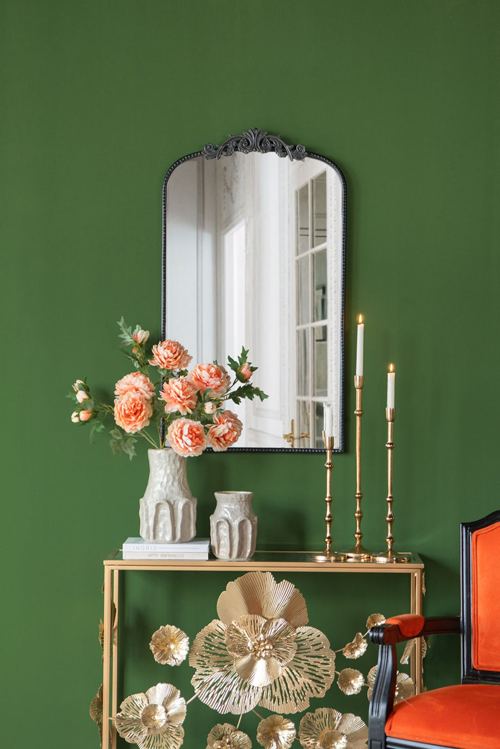 D5.5x23.5' Slender Aluminum Taper Candle Holder with Bead Accents, Bronze