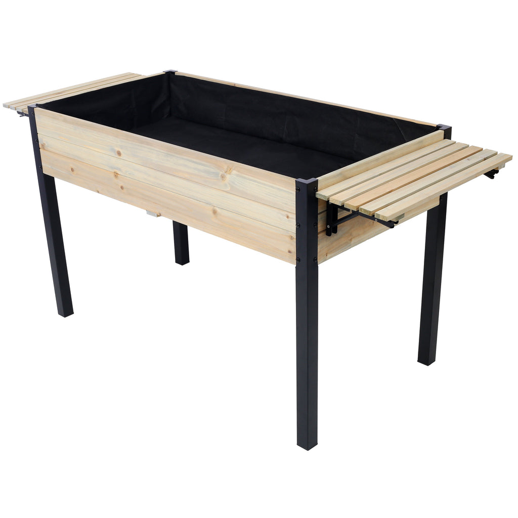 Raised Garden Bed with Metal Legs and Folding Storage Shelf for Outdoor Patio, Deck, Balcony