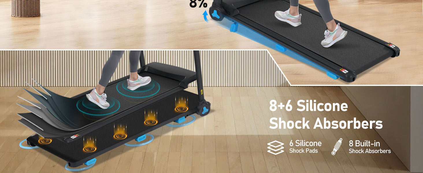 Folding Treadmills for Home Small, 3.0HP Portable Treadmill with 8% Incline,10MPH Walking Pad with Incline, 300 LBS Walking Pad Treadmills with Bluetooth, Heart Rate Sensors,Charge Station