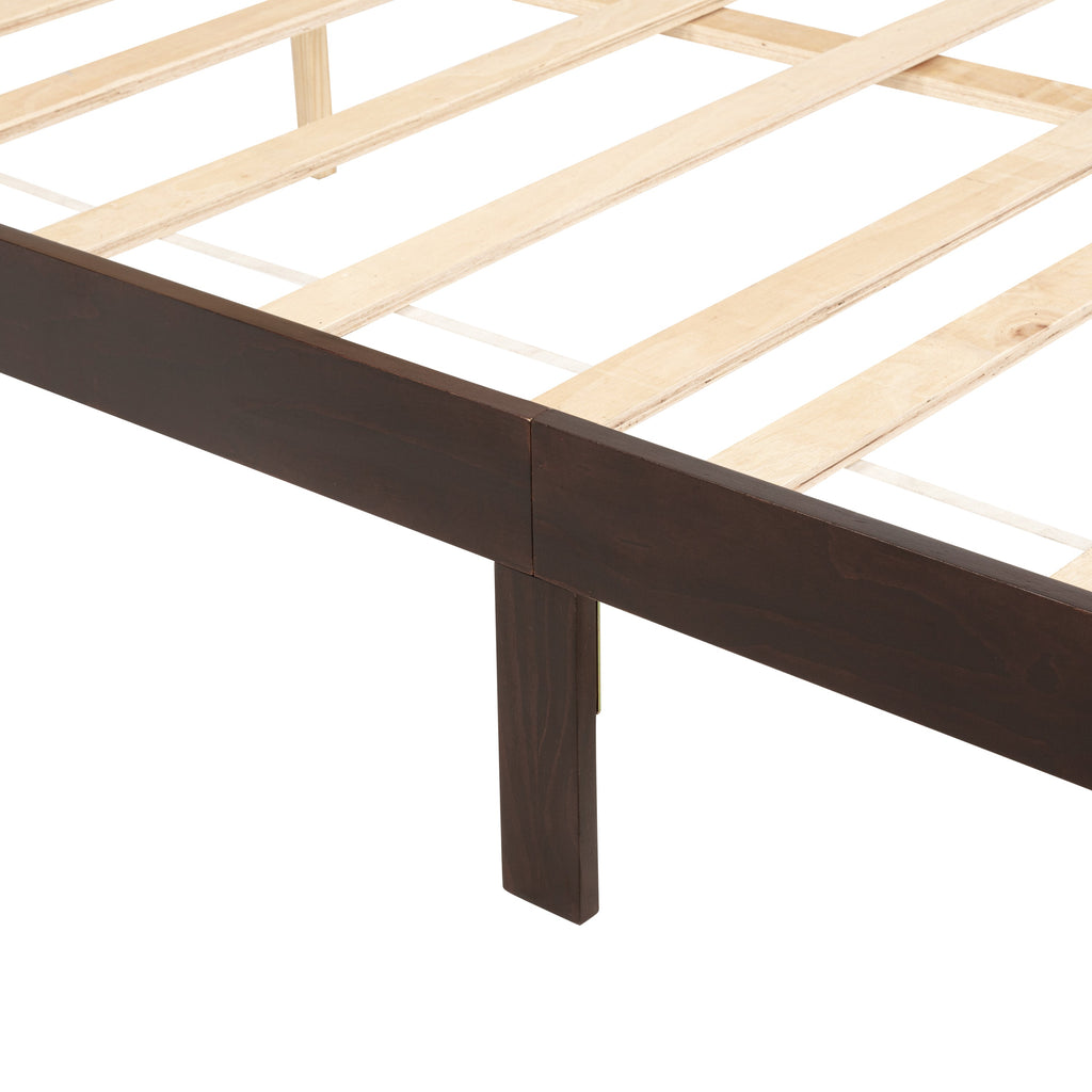 Queen Pine wooden Bed with Rattan Headboard  and Footboard, with  Central Enhanced Bed Platform ,Espresso