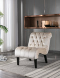 COOLMORE Modern Velvet Armless Accent Living Room Chair / Leisure Chair,Upholstered Fabric Button Comfortable Chair with Wooden Legs for Bedroom, Living Room, Office (Beige Velvet)