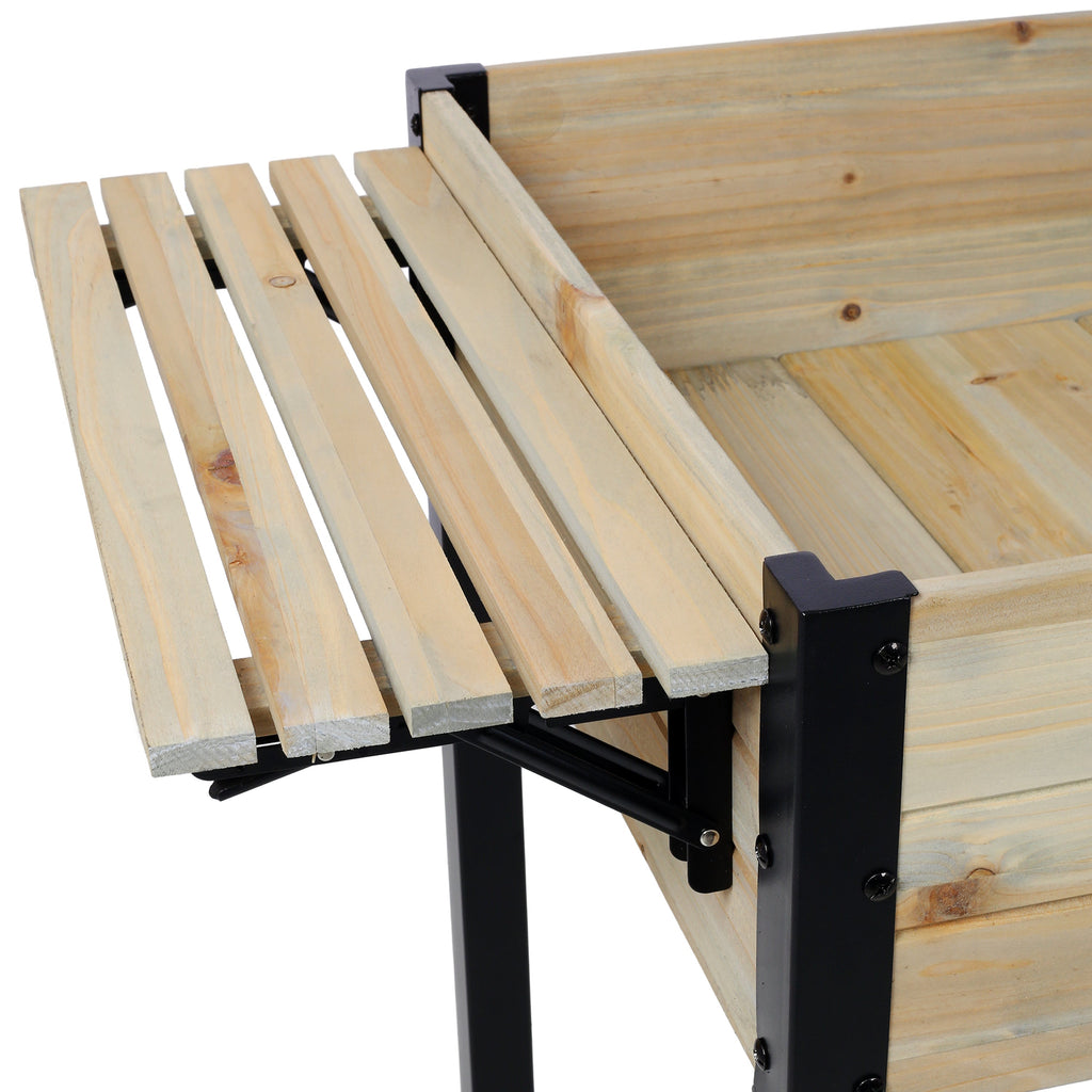 Raised Garden Bed with Metal Legs and Folding Storage Shelf for Outdoor Patio, Deck, Balcony