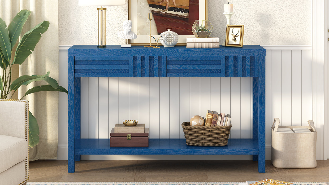 U_STYLE Modern Ash Veneer Console Table, Classic Striped Design, with 2 Drawers & Open Shelf, Perfect for Living Room, Hallway, Entryway, Study Room