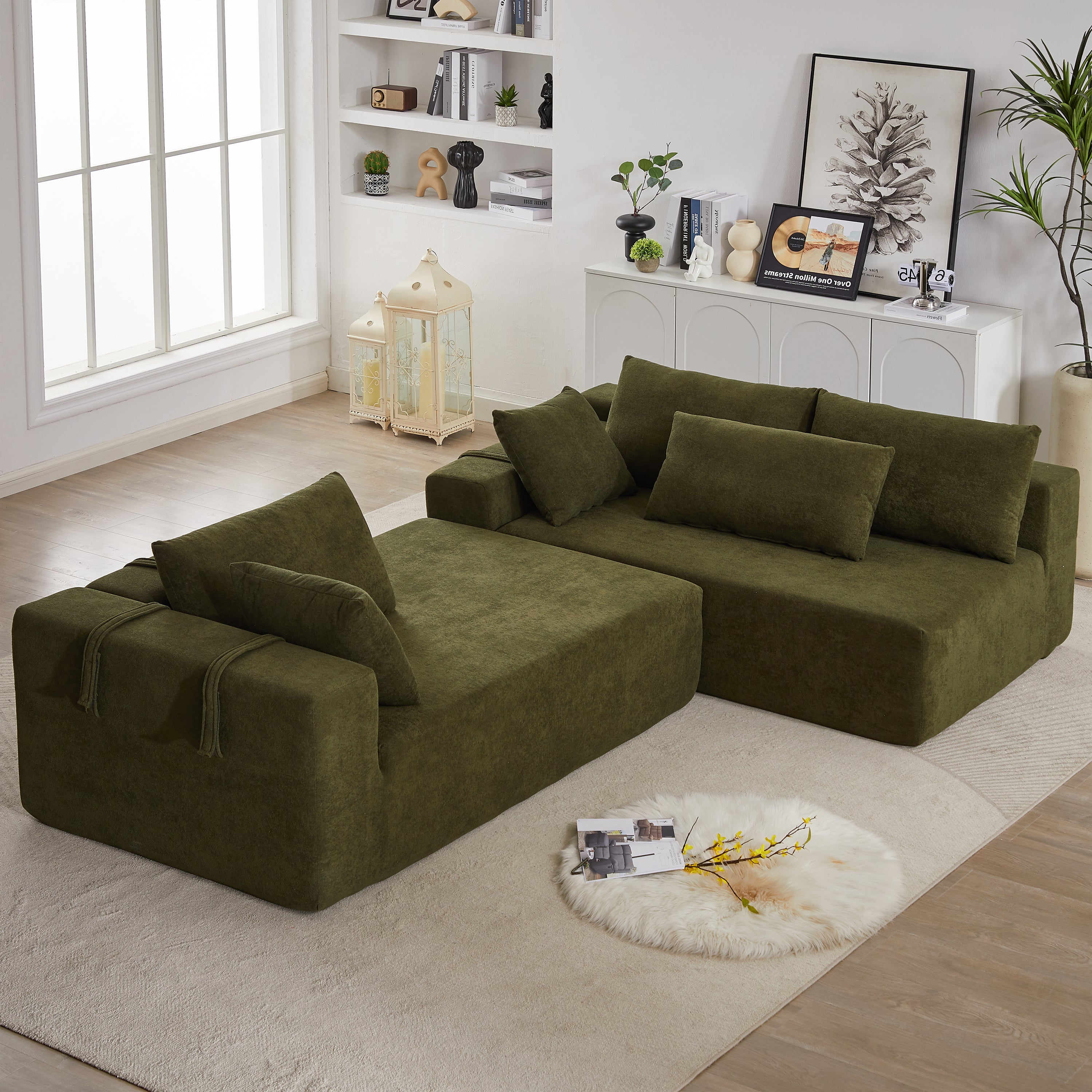 Modern Chenille Upholstered Sectional Sofa Couch Set,Modular 108' L Shaped Sectional Living Room Sofa Set With 6 Pillows,Free Combination Sofa Couch for Living Room,Bedroom(Right Chaise)