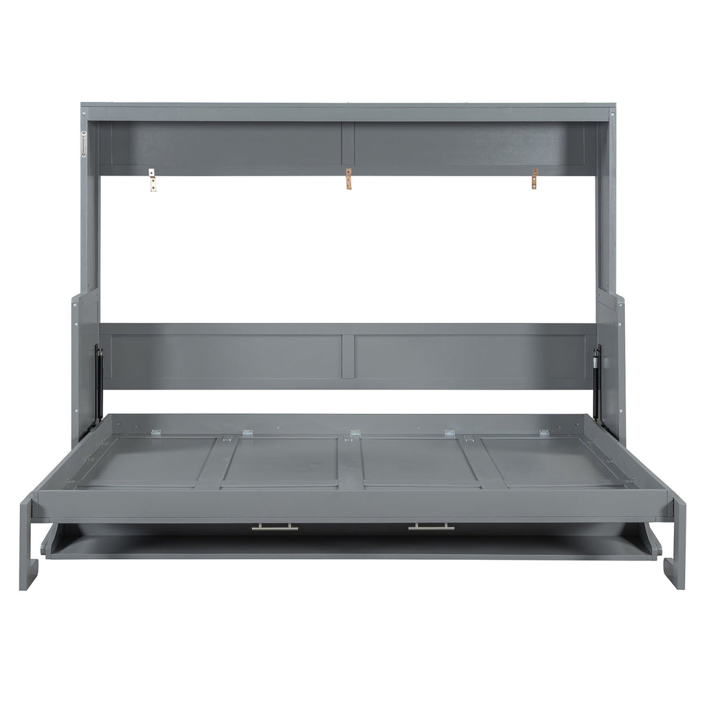 Queen Size Murphy Bed with Hydraulic Lift & Desk Design, Gray(OLD SKU: N820S00033E)
