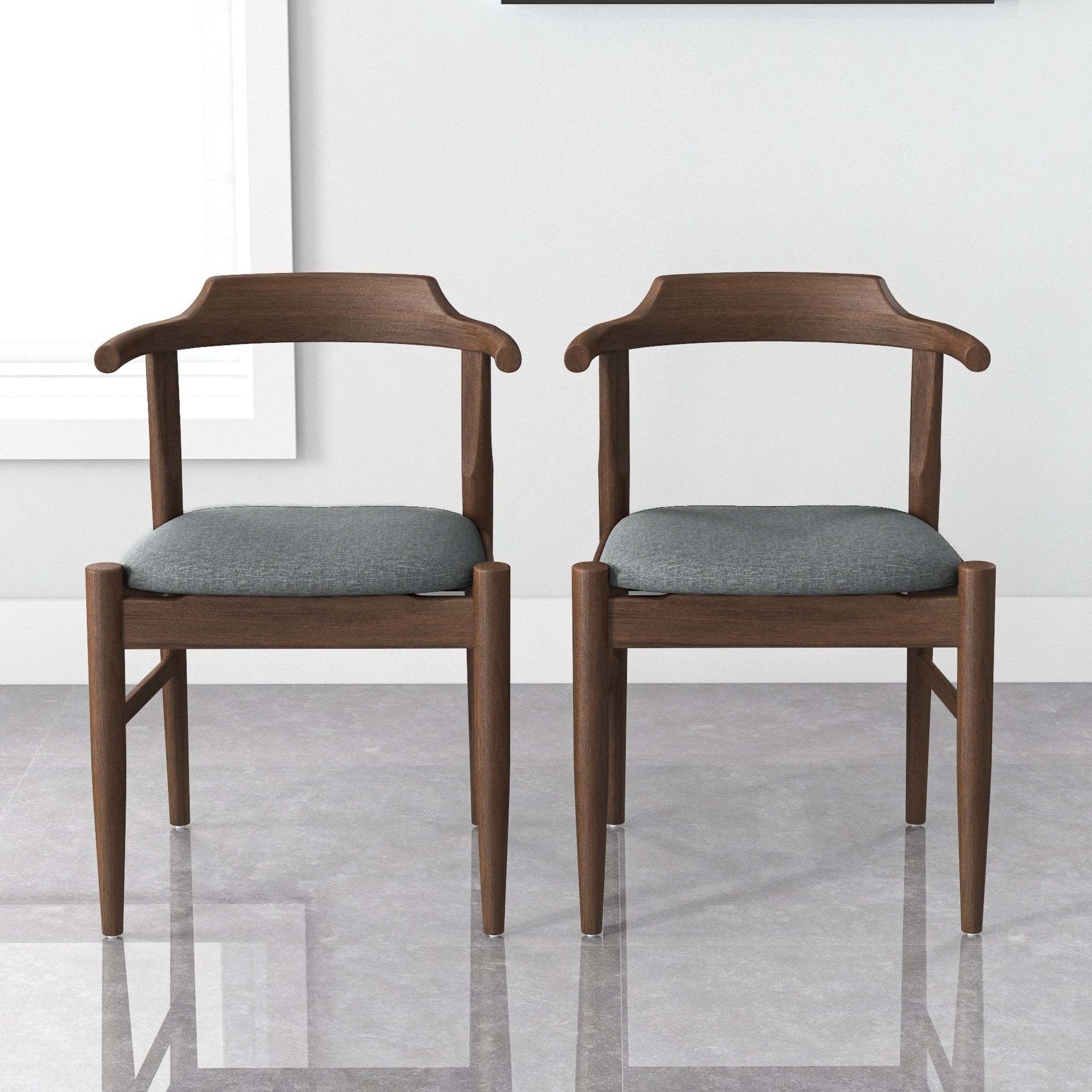 Daisy Mid-Century Modern Gray Fabric Dining Chair with Solid Wood Frame 18.50' L x 22.50' W x 28.00' H Farmhouse Kitchen Side Chairs with Foot Pegs (Set of 2)