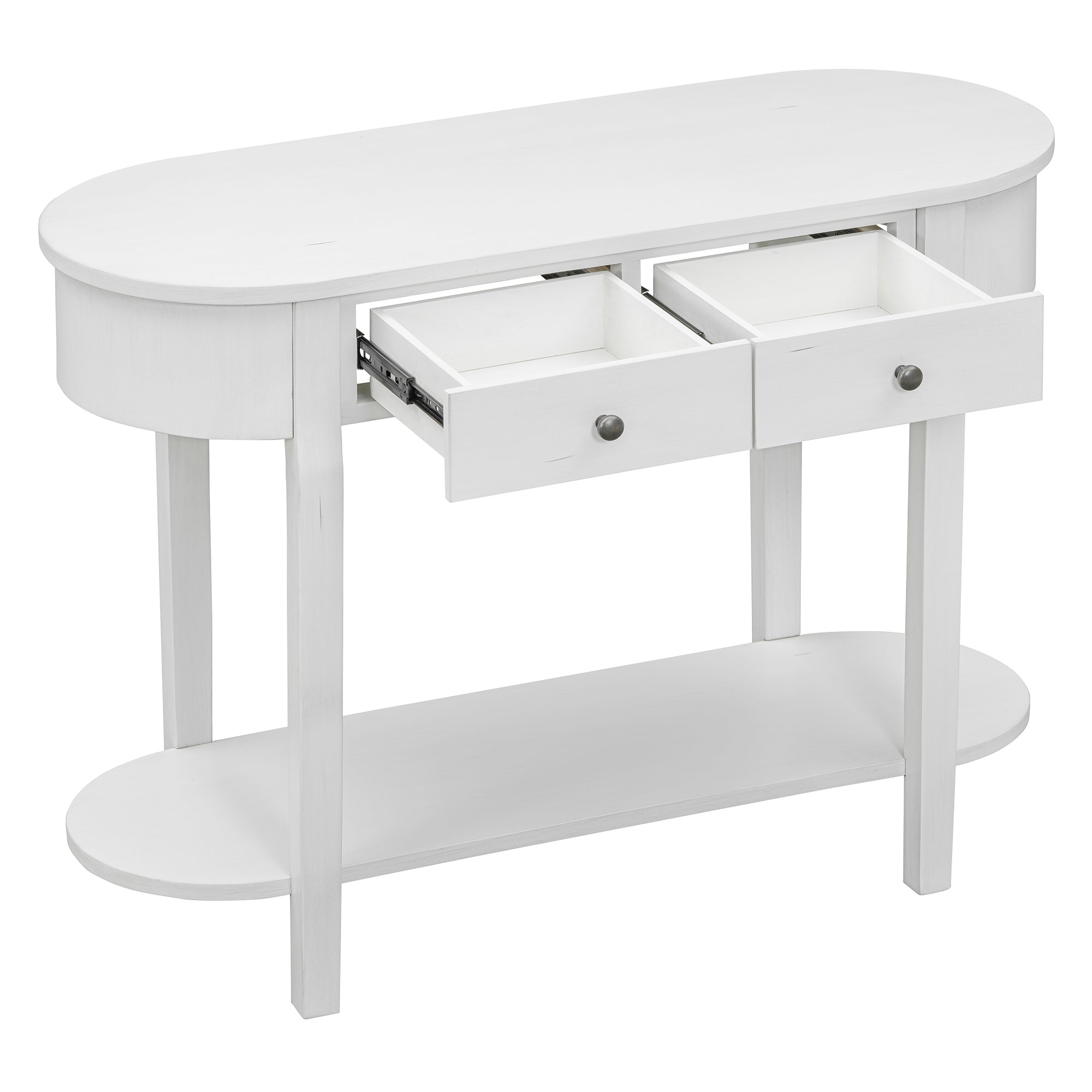 TREXM Elegant Retro Console Table with Curved Design and Smooth Glaze for Entryways, Living Rooms and hallways (Antique White)