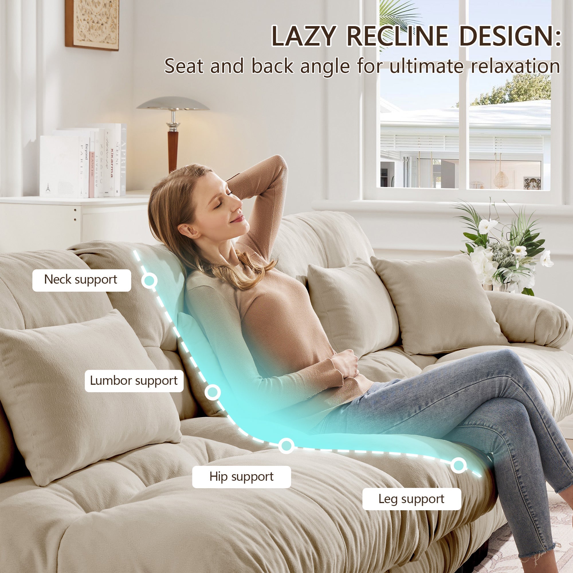 Free Combination Modular Sectional Sofa,U Shaped Couch for Living Room, 4-Seater Comfy Cloud Couch with 2 Ottomans, Chenille Light coffee