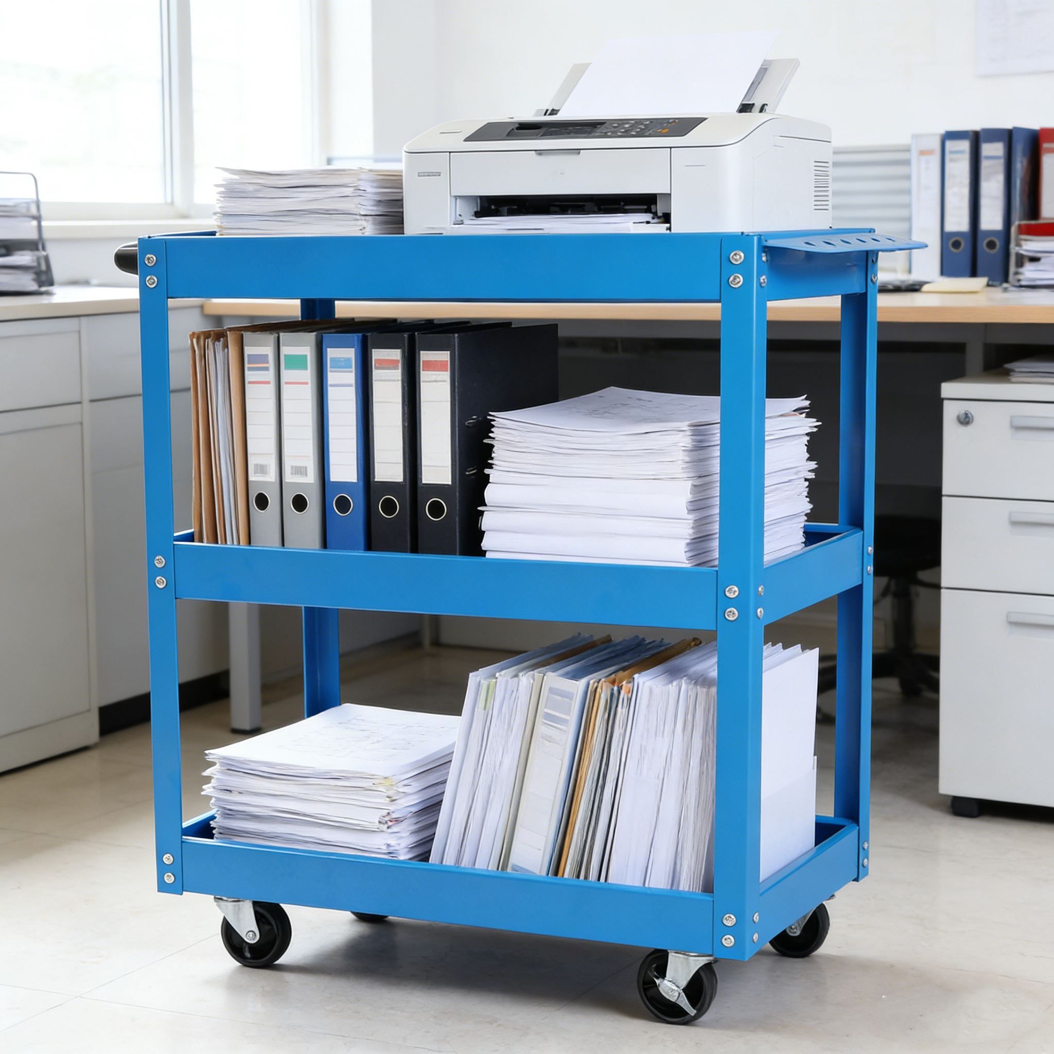 Tool Cart on Wheels, 3 Tier Rolling Mechanic Tool Cart, Heavy Duty Steel Utility Cart w/Lockable Wheels, 450 LBS Capacity Industrial Service Cart for Garage, Warehouse, Workshop (blue)
