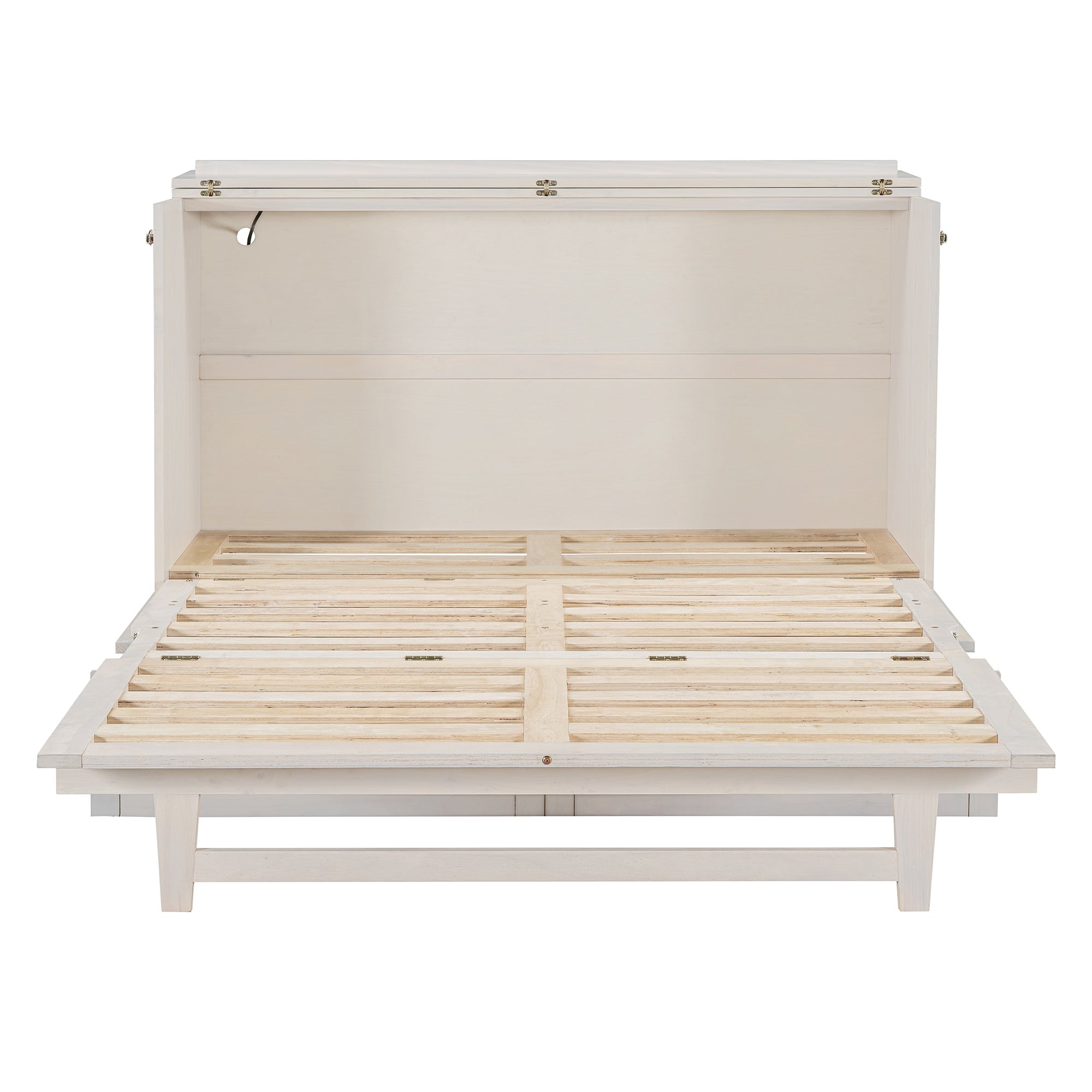 Queen Size Murphy Bed with Large Drawers & USB Ports,Brushed White