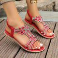 Rhinestone Embellished Flower Flat Sandals
