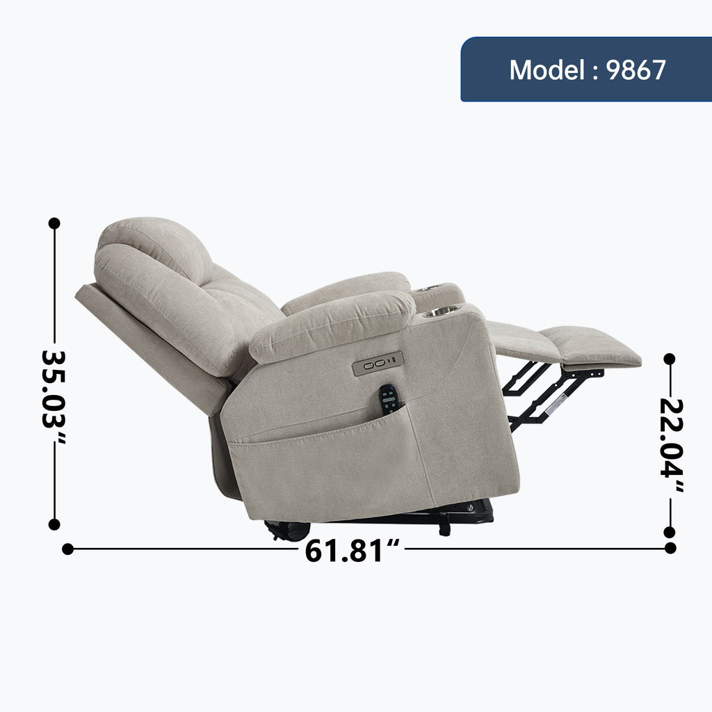 Up to 350 LBS polyester Power Lift Recliner Chair, Heavy Duty Motion Mechanism with 8-Point Vibration Massage and Lumbar Heating, USB and Type-C Ports, Stainless Steel Cup Holders, Beige
