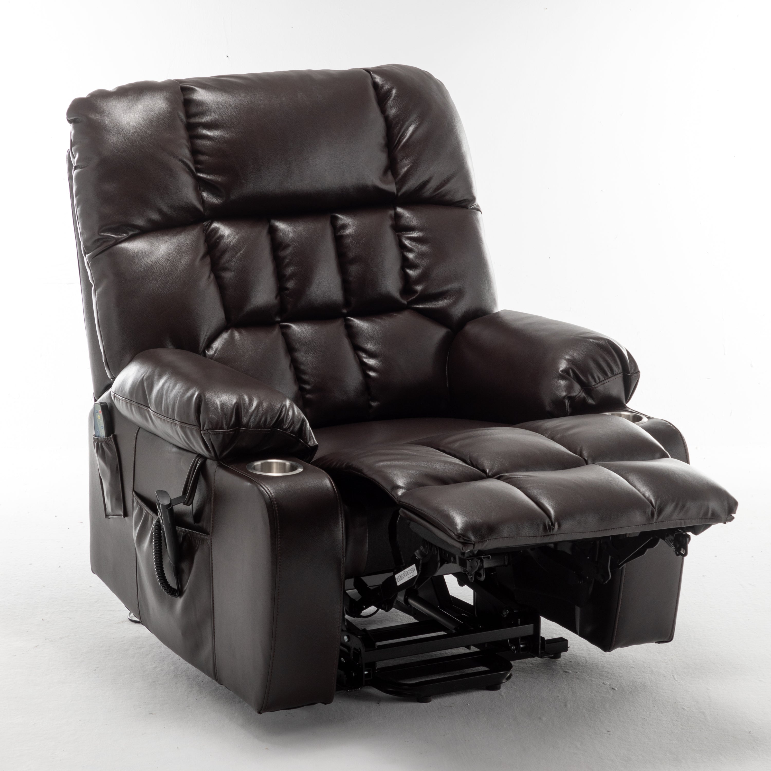 Lift Chair for Big and Tall Person with Inconvenient Legs: High Density Foam Lift Sofa with Heat and Massage, 2 Pockets, 2 Cup Holder, 2 Remote, OKIN Motor