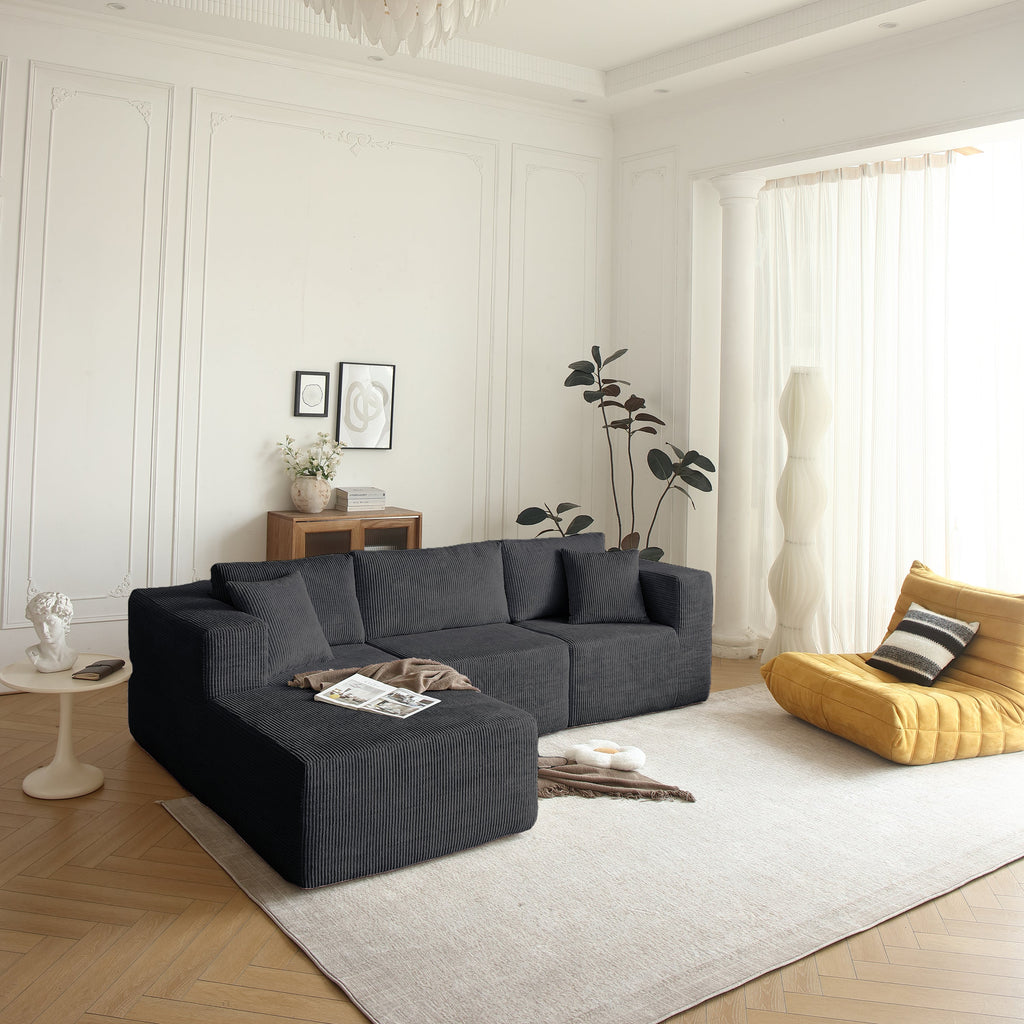 H613 Sectional Sofa and Module, Mid-Century Modern L Shaped Couches 3-Seat Sofa for Living Room Grey Left