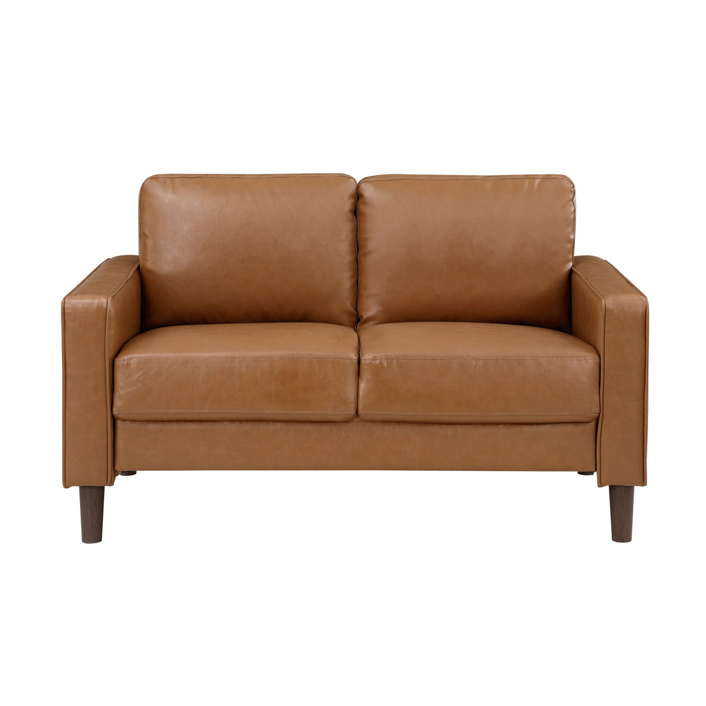 Modern Living Room Furniture 3pc Set Sofa Loveseat Chair Brown Faux Leather Upholstered Cushion Back Seat Solid Wood