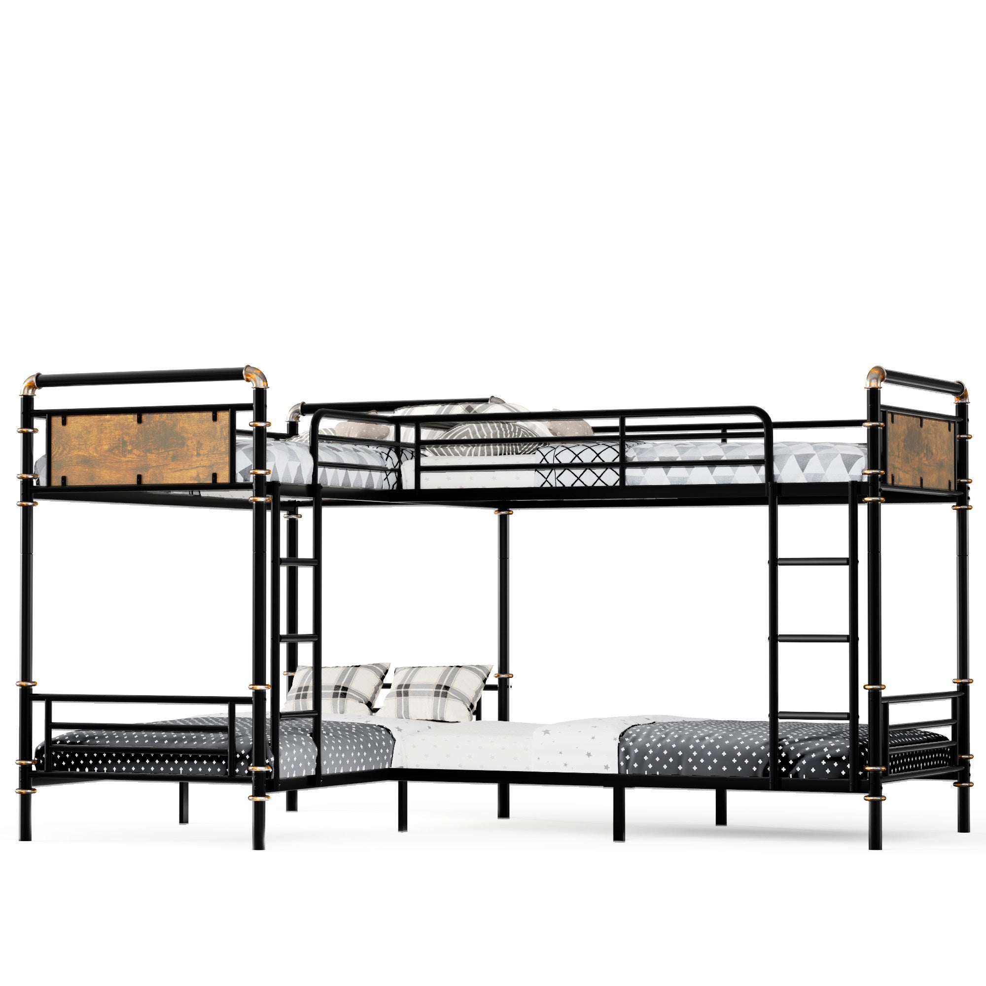 Quad Bunk Bed for 4 Kids, Heavy Duty Metal Twin Bunk Bed Frame, Detachable Triple Bunk Bed, Can Be Divided Into 3 Twin Beds, Black (Old SKU W2580S00015)