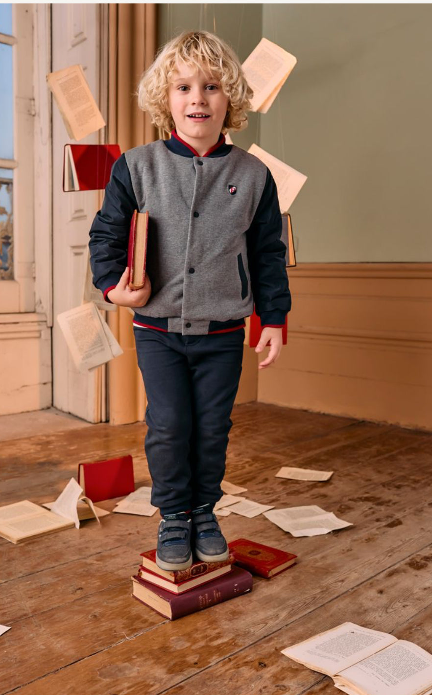 Patachou - Boys Button Jacket, Grey/Navy/Red