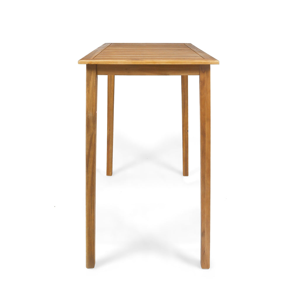 Outdoor Minimalist Acacia Wood Rectangle Bar Table - Teak Finish, Durable Hardwood, 44 x 25 x 40 inches