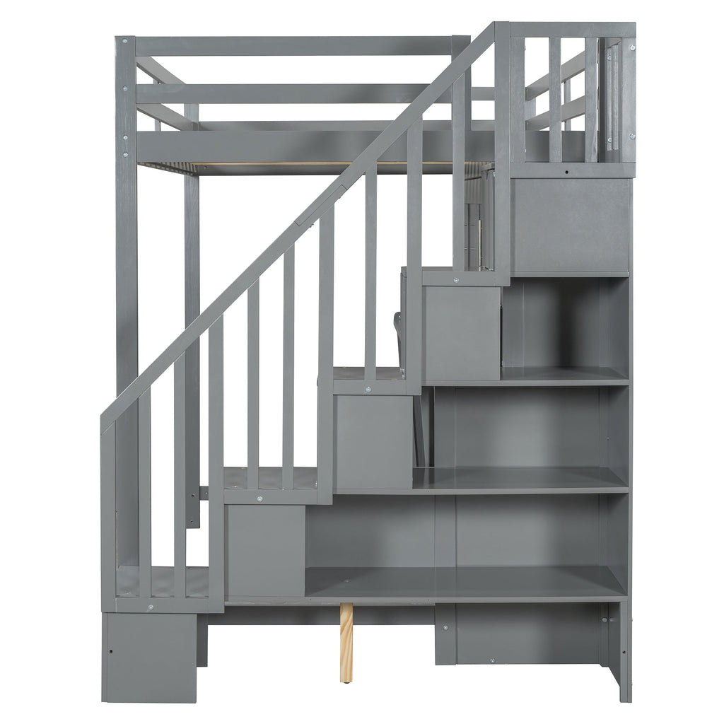Full Over Full Size Murphy Bed with Hydraulic Lift & Desk Design, Gray