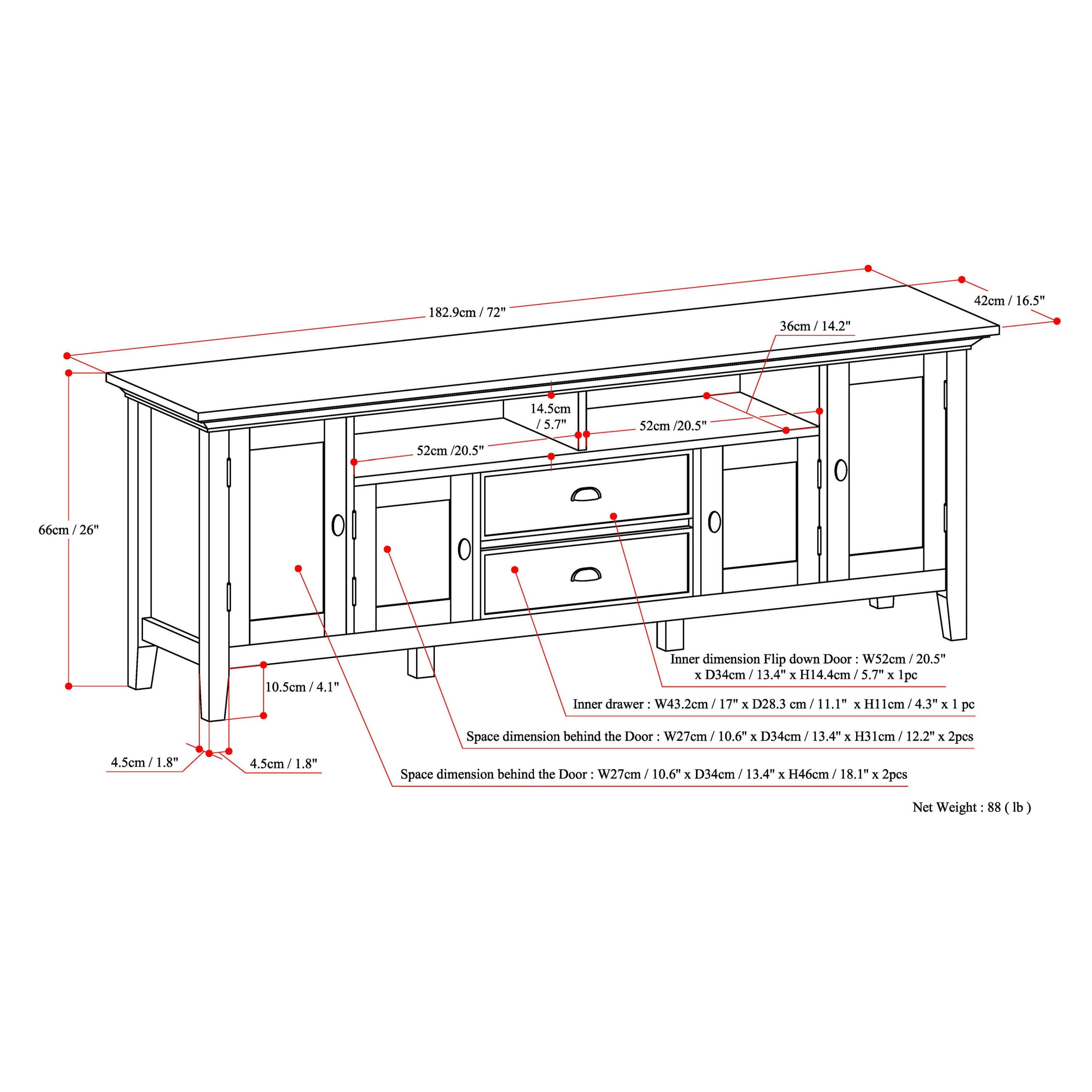 Redmond - 72' TV Media Stand - Hickory Brown