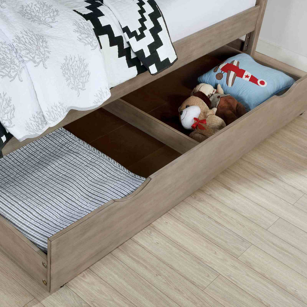Transitional Full Size Bed w Trundle 2x Nightstands Warm Gray Bedroom Furniture Wood Grain Texture 3pc Set
