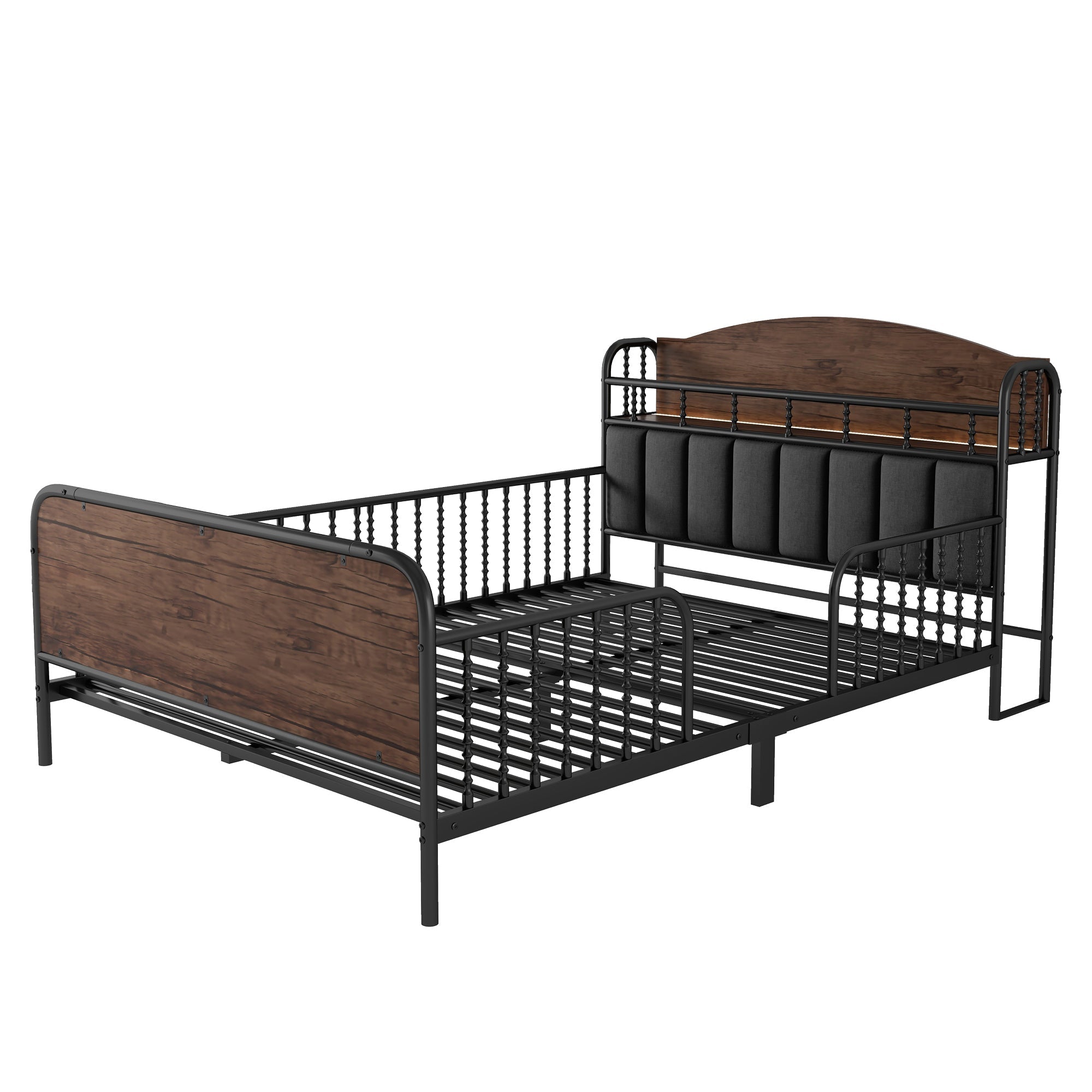 Full Size Metal Platform Bed Frame with Light, Kids Full Metal Bed with Upholstered and Storage Headboard, Black (Expect Arrival Date 2025/10/5)