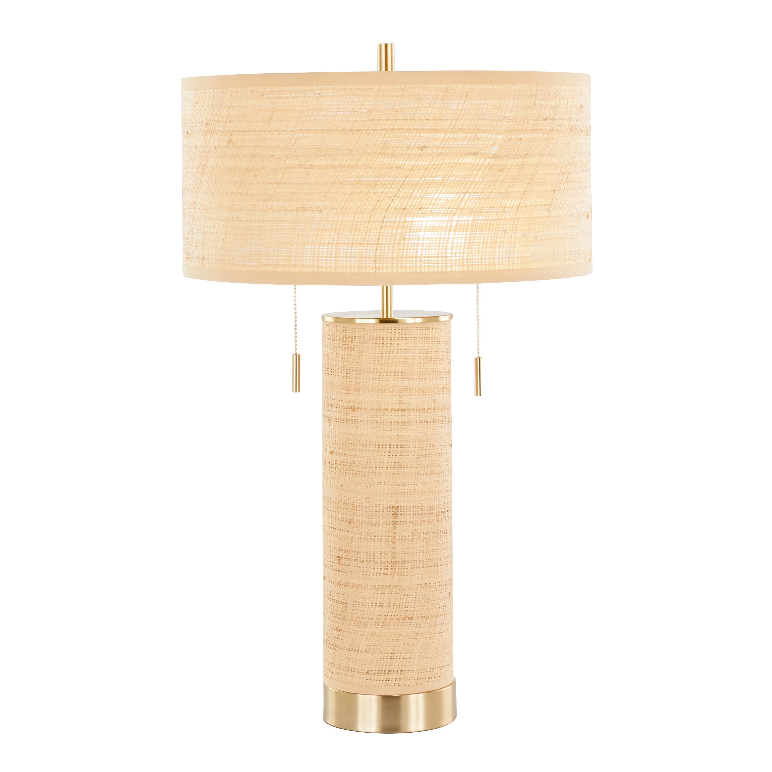 Cylinder Rattan 29' Contemporary Rattan Table Lamp in Royal Gold and Natural Rattan from Grandview Gallery by LumiSource